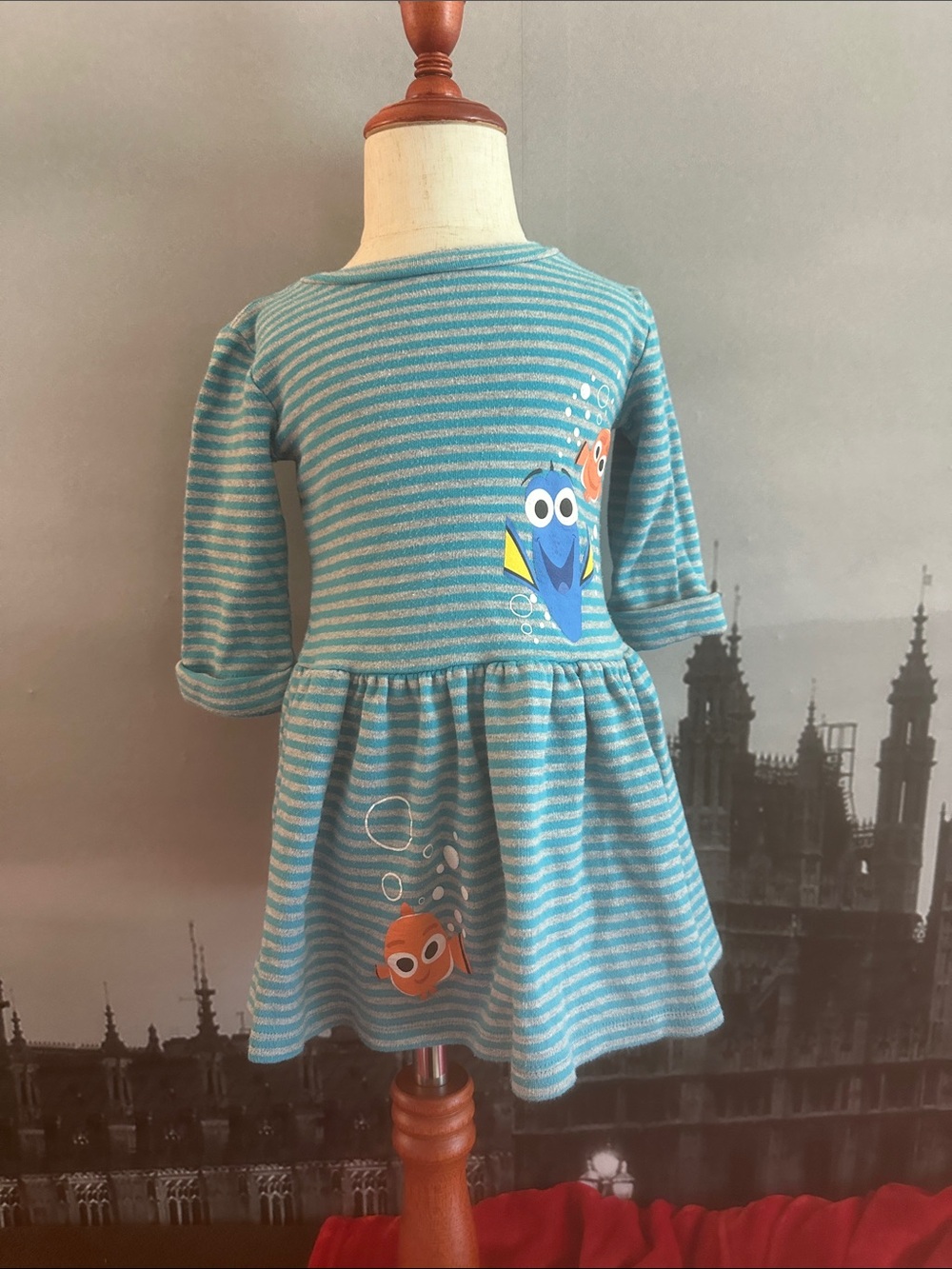 Disney Blue & White Striped Dory and Nemo Casual Dress